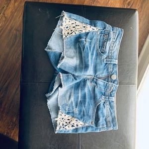 Blue and white lace shorts.